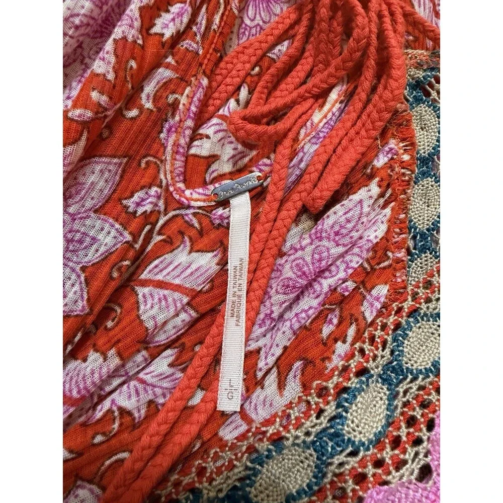 Free People Moon Child Red and Pink Boho Tunic Dress Women’s Size Large